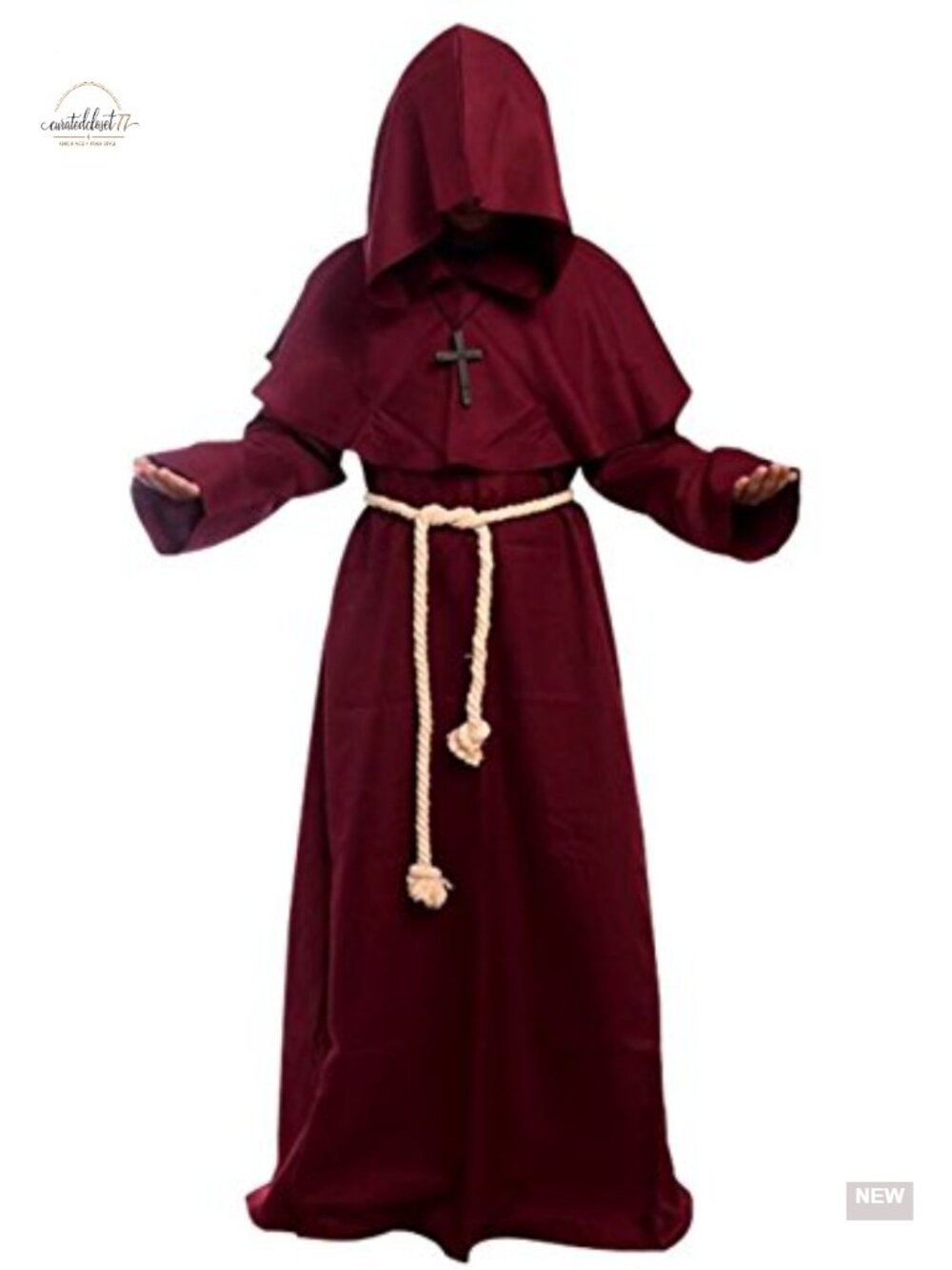 Medieval Friar Hooded Monk Robe Renaissance Priest Costume Deluxe Polyester